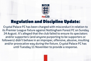 英足总官方：水晶宫因球迷行为不当遭指控，需在11月11日前回应