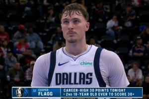 未来可期！弗拉格是历史上第二个18岁拿到30+的球员 第一是詹姆斯