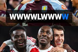 最近9轮英超积分榜：维拉24分第一，阿森纳23分第二