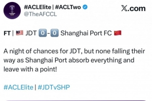 亚冠官推报道：海港化解了柔佛雨点般的进攻机会，客场带走1分！