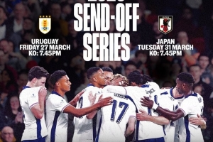 英格兰3月友谊赛安排：3月28日对乌拉圭，4月1日对日本