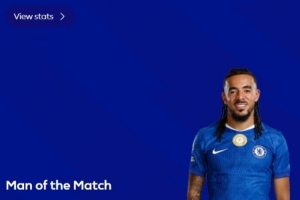 传射建功，官方：古斯托被评为切尔西2-0埃弗顿全场最佳球员