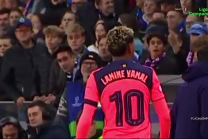 整场被布鲁日球迷辱骂！主队绝杀球被吹后亚马尔马上给与回击